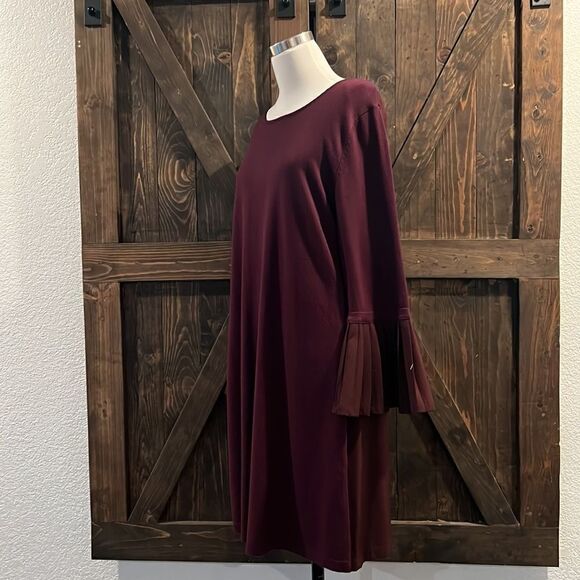 New York & Company Maroon Burgundy Purple Bell Sleeves Shift Dress back button M - Picture 2 of 11